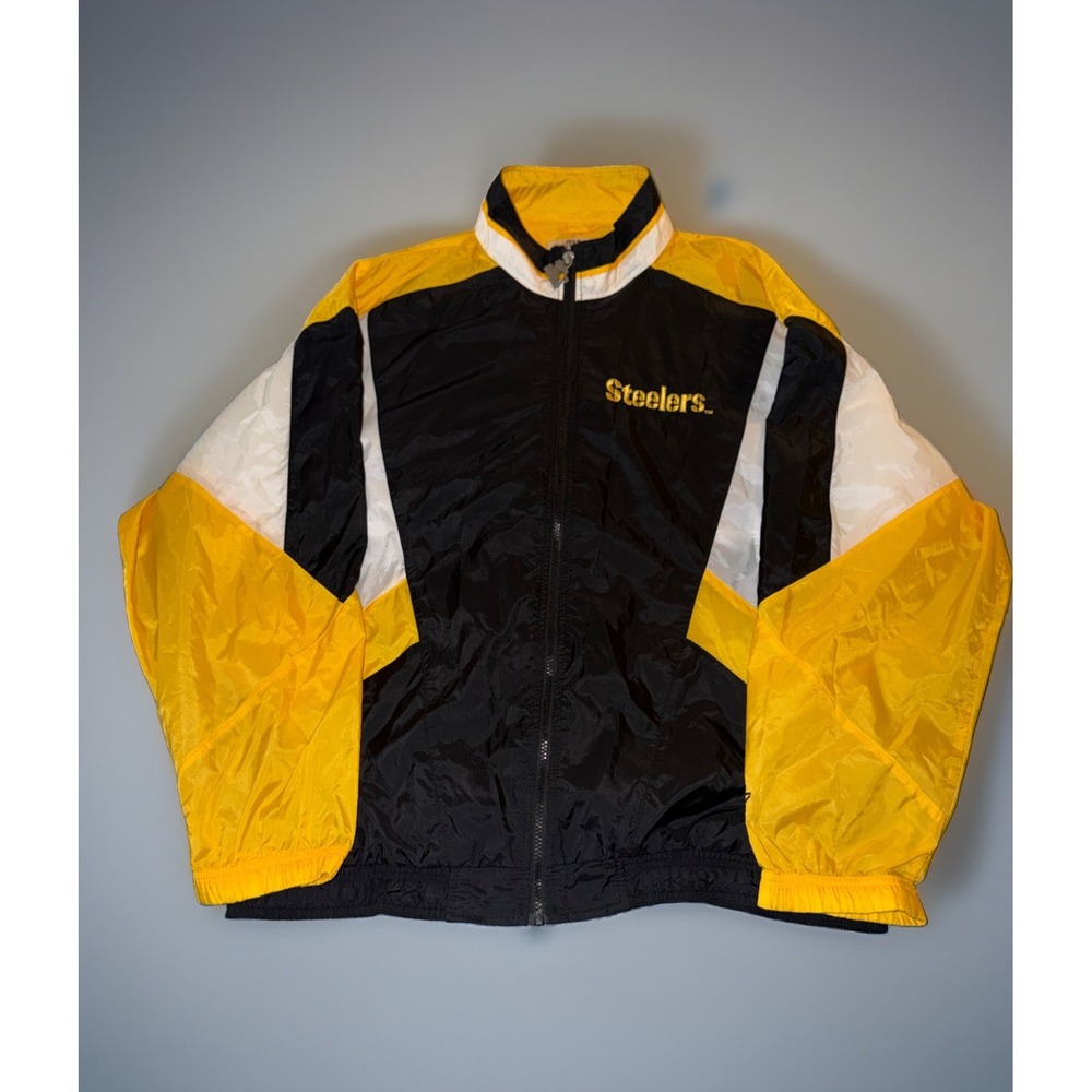 Vtg 90s Pittsburgh Steelers Starter Windbreaker Jacket Silver Satin Patch XXL